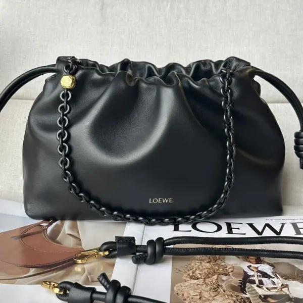 Loewe-羅意威 Flamenco Purse 系列 黑色中號柔軟納帕羊皮革手拿包
