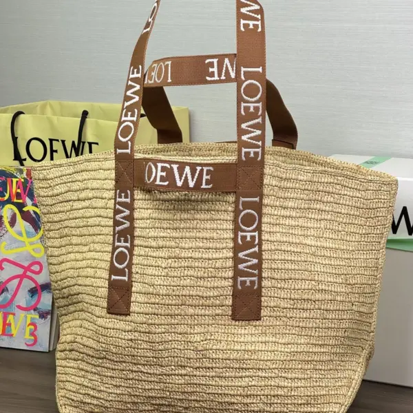 Loewe-羅意威 自然色 / 棕褐拉菲草 Fold Shopper 購物袋