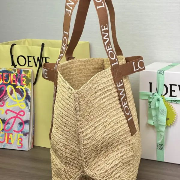 Loewe-羅意威 自然色 / 棕褐拉菲草 Fold Shopper 購物袋