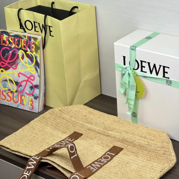 Loewe-羅意威 自然色 / 棕褐拉菲草 Fold Shopper 購物袋