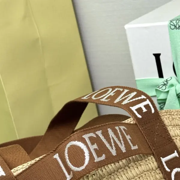 Loewe-羅意威 自然色 / 棕褐拉菲草 Fold Shopper 購物袋