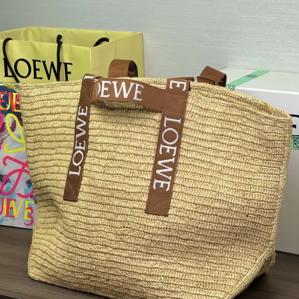 Loewe-羅意威 自然色 / 棕褐拉菲草 Fold Shopper 購物袋