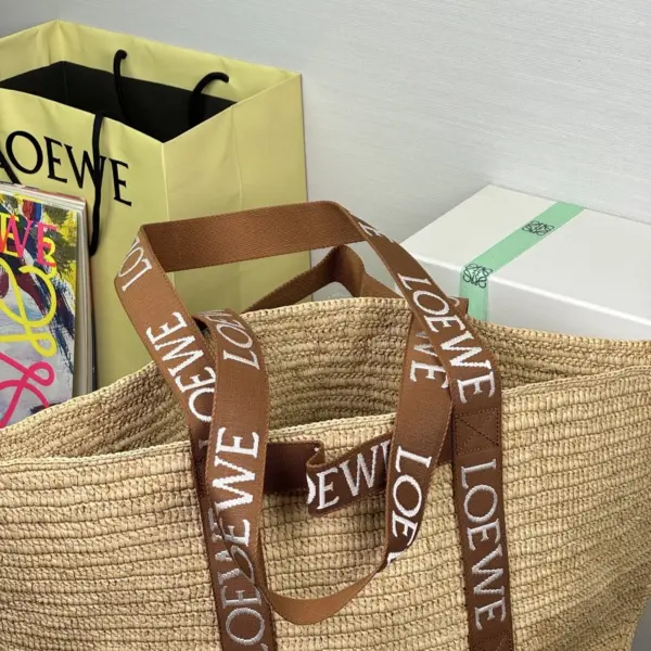 Loewe-羅意威 自然色 / 棕褐拉菲草 Fold Shopper 購物袋