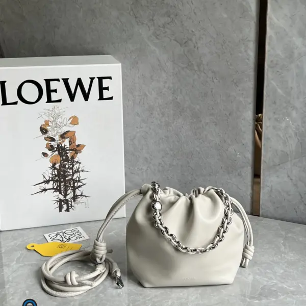 Loewe-羅意威 海鹽白迷你柔軟納帕羊皮革 Flamenco Purse 肩背包