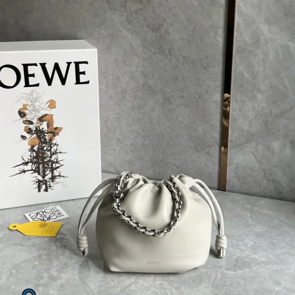 Loewe-羅意威 海鹽白迷你柔軟納帕羊皮革 Flamenco Purse 肩背包