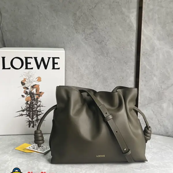 Loewe-羅意威 Flamenco 系列中號肩背手拿包 深卡其色 納帕牛皮革