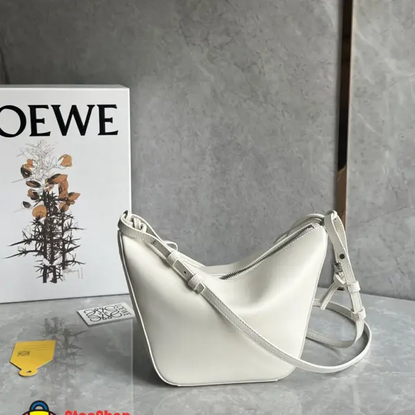 Loewe-羅意威 柔白色迷你經典牛皮革 Hammock Hobo 肩背包