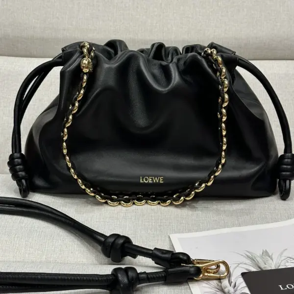 Loewe-羅意威 黑色大號柔軟納帕羊皮革 Flamenco Purse 肩背包