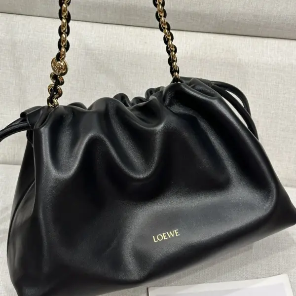 Loewe-羅意威 黑色大號柔軟納帕羊皮革 Flamenco Purse 肩背包