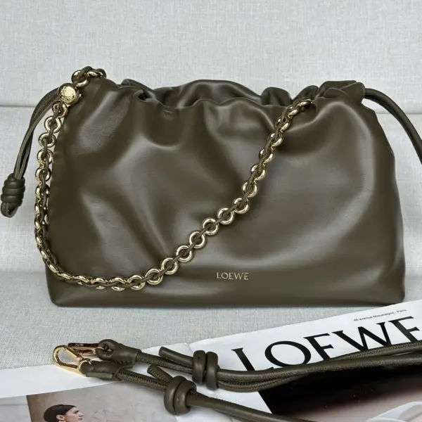 Loewe-羅意威 Flamenco 系列中號深卡其色肩背手袋 柔軟納帕羊皮革