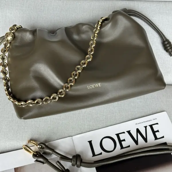 Loewe-羅意威 Flamenco 系列中號深卡其色肩背手袋 柔軟納帕羊皮革
