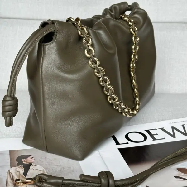 Loewe-羅意威 Flamenco 系列中號深卡其色肩背手袋 柔軟納帕羊皮革