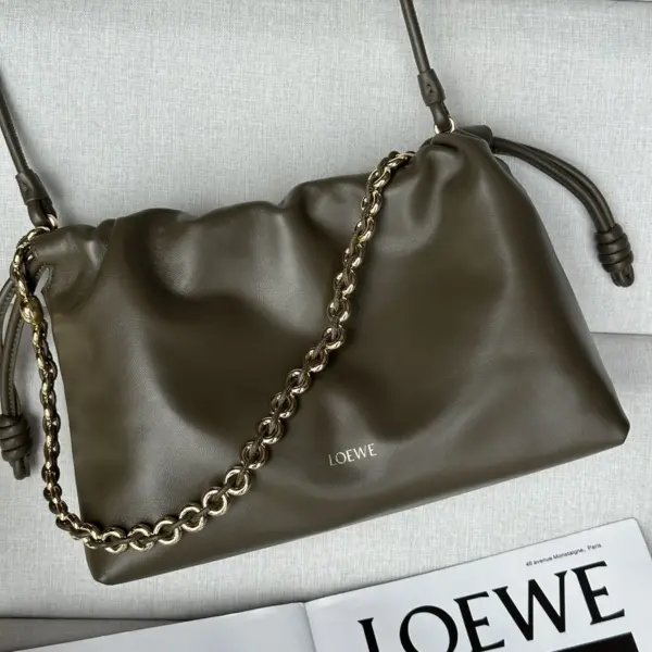 Loewe-羅意威 Flamenco 系列中號深卡其色肩背手袋 柔軟納帕羊皮革