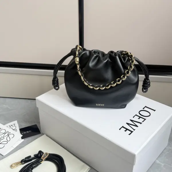 Loewe-羅意威 黑色迷你柔軟納帕羊皮革 Flamenco Purse 肩背包
