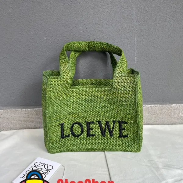 Loewe-羅意威 草綠色小號酒椰纖維 Font Tote 斜挎包