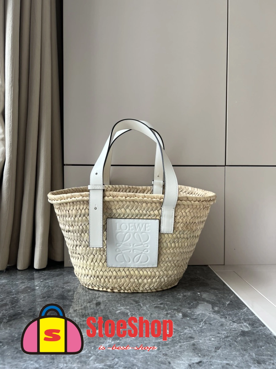 Loewe-羅意威 Basket 系列 自然色 / 白色小號棕櫚葉與牛皮革編織袋 2 Loewe-羅意威 Basket 系列 自然色 / 白色小號棕櫚葉與牛皮革編織袋