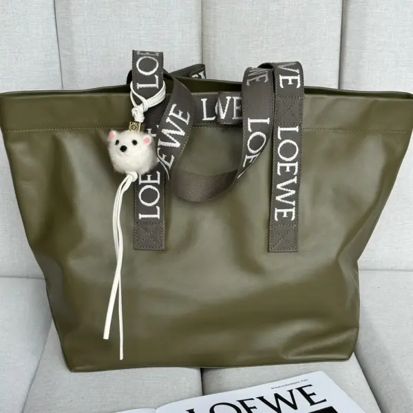 Loewe-羅意威 橄欖綠紙紋牛皮革 Fold Shopper 購物袋