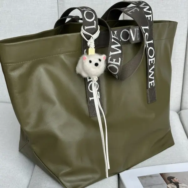 Loewe-羅意威 橄欖綠紙紋牛皮革 Fold Shopper 購物袋