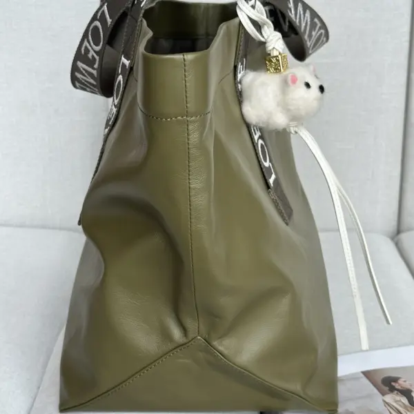 Loewe-羅意威 橄欖綠紙紋牛皮革 Fold Shopper 購物袋