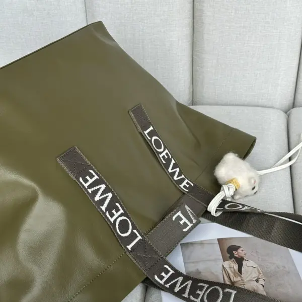 Loewe-羅意威 橄欖綠紙紋牛皮革 Fold Shopper 購物袋