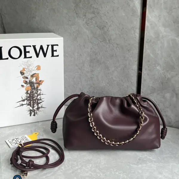 Loewe-羅意威 深酒紅大號柔軟納帕羊皮革 Flamenco Purse 肩背包
