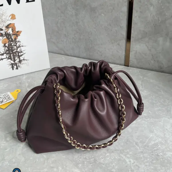 Loewe-羅意威 深酒紅大號柔軟納帕羊皮革 Flamenco Purse 肩背包