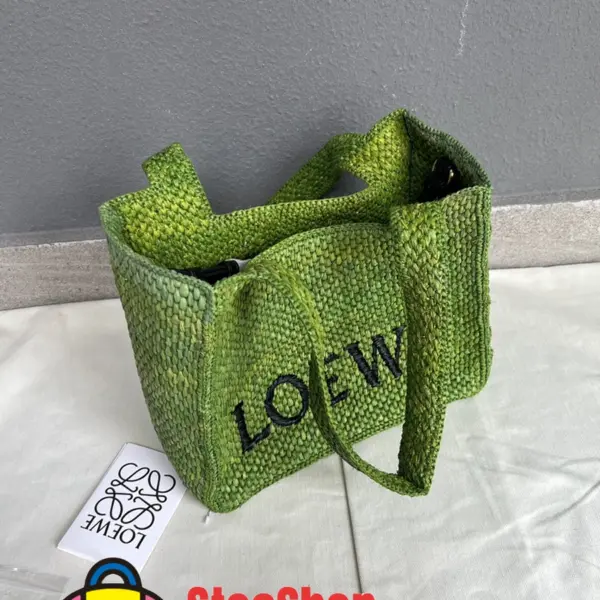 Loewe-羅意威 草綠色中號酒椰纖維 Font Tote 斜挎包