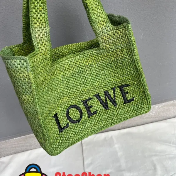 Loewe-羅意威 草綠色中號酒椰纖維 Font Tote 斜挎包