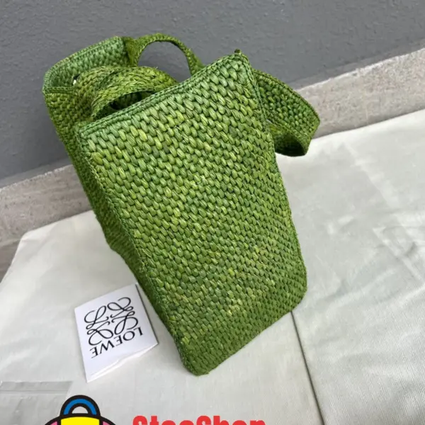 Loewe-羅意威 草綠色中號酒椰纖維 Font Tote 斜挎包
