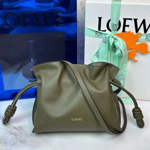 Loewe-羅意威 Flamenco 系列 深卡其色迷你納帕牛皮革肩背包