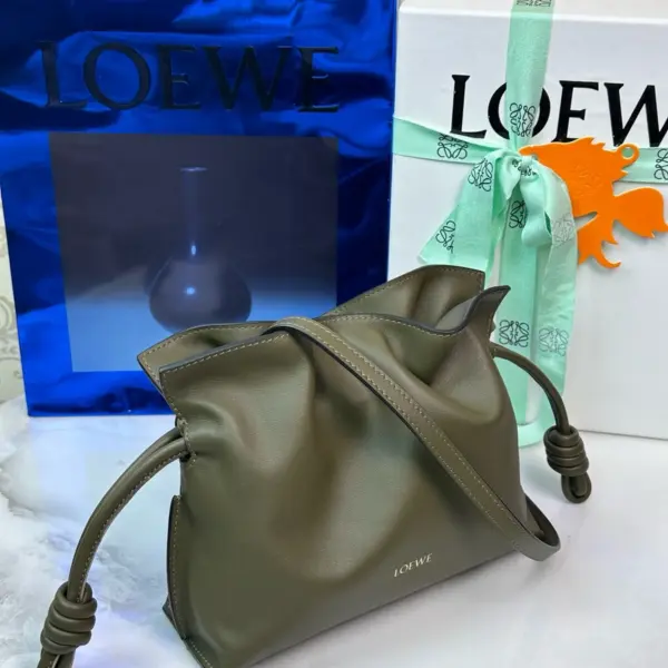 Loewe-羅意威 Flamenco 系列 深卡其色迷你納帕牛皮革肩背包