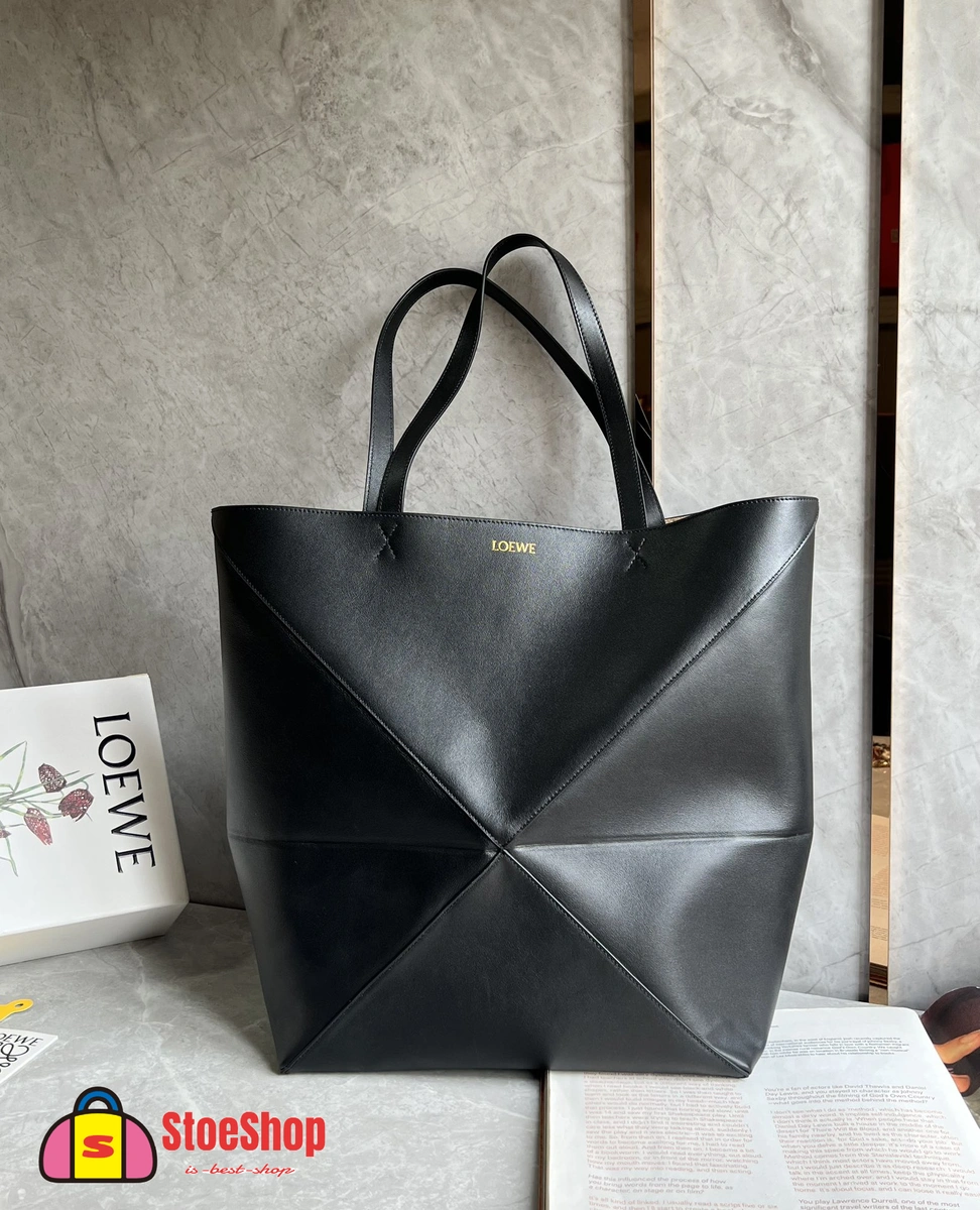 Loewe-羅意威 Puzzle Fold 系列 黑色中號亮面牛皮革購物袋 2 Loewe-羅意威 Puzzle Fold 系列 黑色中號亮面牛皮革購物袋