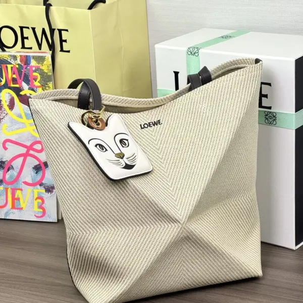 Loewe-羅意威 亞麻原色 / 自然色棉質提花 Puzzle Fold 購物袋