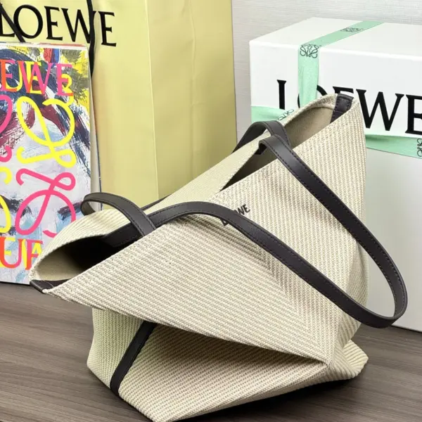 Loewe-羅意威 亞麻原色 / 自然色棉質提花 Puzzle Fold 購物袋