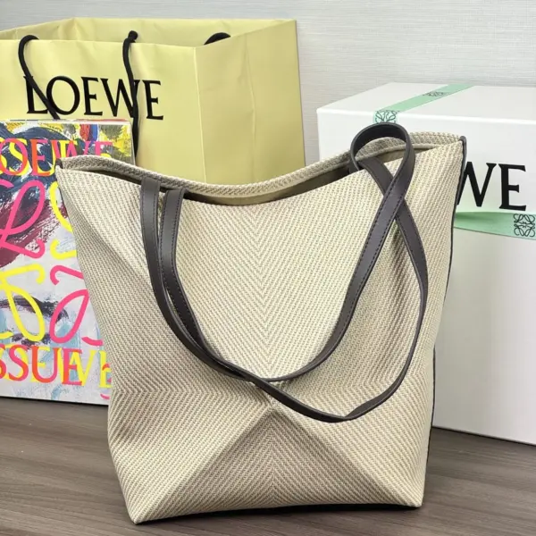 Loewe-羅意威 亞麻原色 / 自然色棉質提花 Puzzle Fold 購物袋