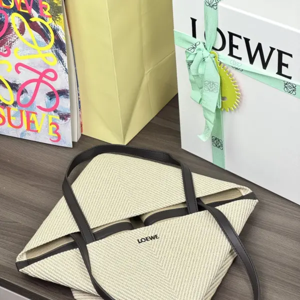 Loewe-羅意威 亞麻原色 / 自然色棉質提花 Puzzle Fold 購物袋