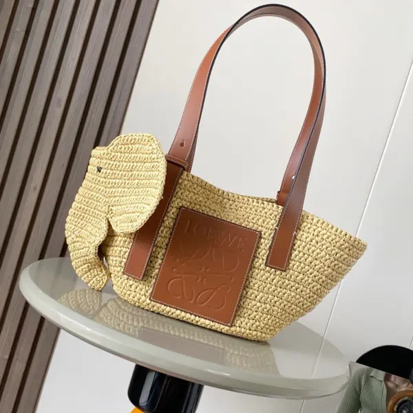 Loewe-羅意威 自然色 / 棕褐色拉菲草牛皮革小象 Basket 編織袋 11 Loewe-羅意威 自然色 / 棕褐色拉菲草牛皮革小象 Basket 編織袋