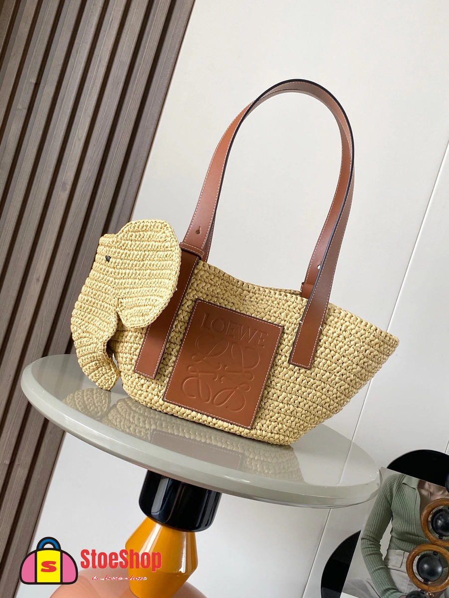 Loewe-羅意威 自然色 / 棕褐色拉菲草牛皮革小象 Basket 編織袋 2 Loewe-羅意威 自然色 / 棕褐色拉菲草牛皮革小象 Basket 編織袋