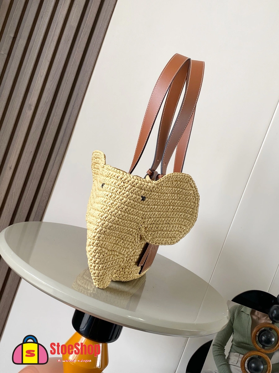 Loewe-羅意威 自然色 / 棕褐色拉菲草牛皮革小象 Basket 編織袋 3 Loewe-羅意威 自然色 / 棕褐色拉菲草牛皮革小象 Basket 編織袋