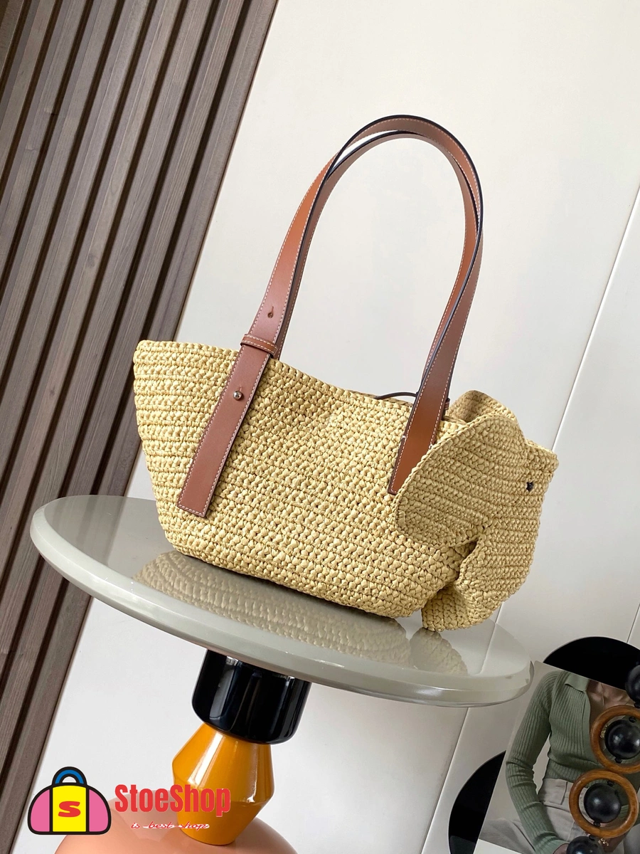Loewe-羅意威 自然色 / 棕褐色拉菲草牛皮革小象 Basket 編織袋 5 Loewe-羅意威 自然色 / 棕褐色拉菲草牛皮革小象 Basket 編織袋