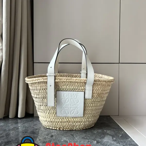 Loewe-羅意威 Basket 系列 自然色 / 白色中號棕櫚葉與牛皮革編織袋 10 Loewe-羅意威 Basket 系列 自然色 / 白色中號棕櫚葉與牛皮革編織袋