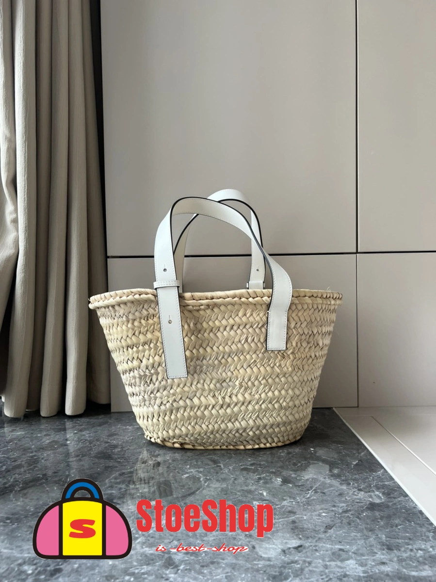 Loewe-羅意威 Basket 系列 自然色 / 白色中號棕櫚葉與牛皮革編織袋 3 Loewe-羅意威 Basket 系列 自然色 / 白色中號棕櫚葉與牛皮革編織袋