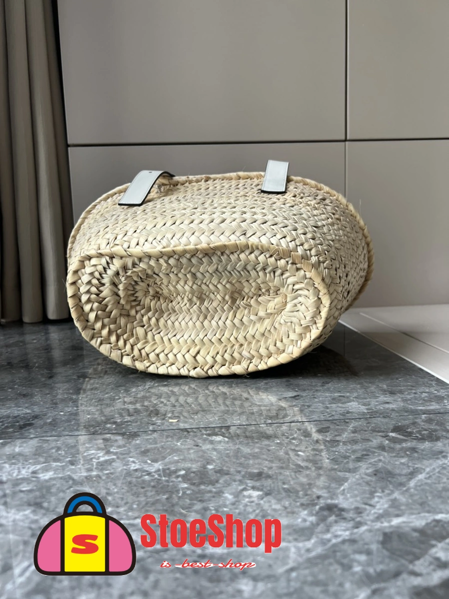 Loewe-羅意威 Basket 系列 自然色 / 白色中號棕櫚葉與牛皮革編織袋 5 Loewe-羅意威 Basket 系列 自然色 / 白色中號棕櫚葉與牛皮革編織袋