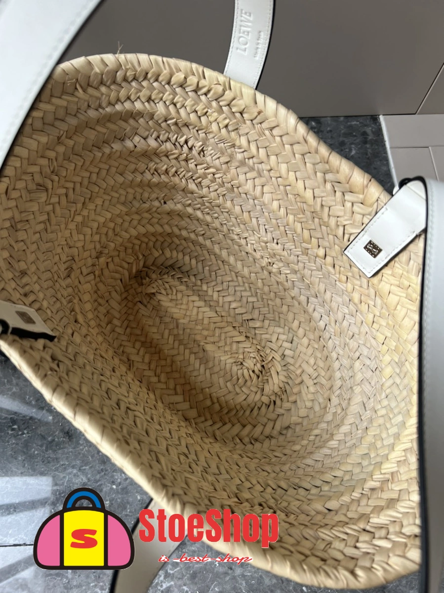 Loewe-羅意威 Basket 系列 自然色 / 白色中號棕櫚葉與牛皮革編織袋 6 Loewe-羅意威 Basket 系列 自然色 / 白色中號棕櫚葉與牛皮革編織袋