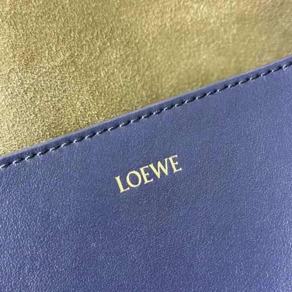 Loewe-羅意威 深邃藍超大號亮面牛皮革 Puzzle Fold 購物袋