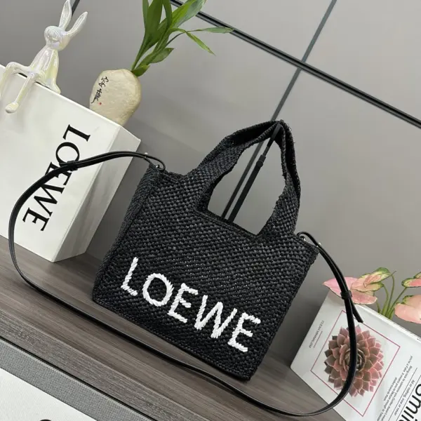 Loewe-羅意威 黑色小號酒椰纖維 Font Tote 斜挎包