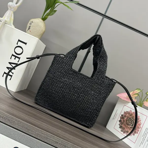Loewe-羅意威 黑色小號酒椰纖維 Font Tote 斜挎包