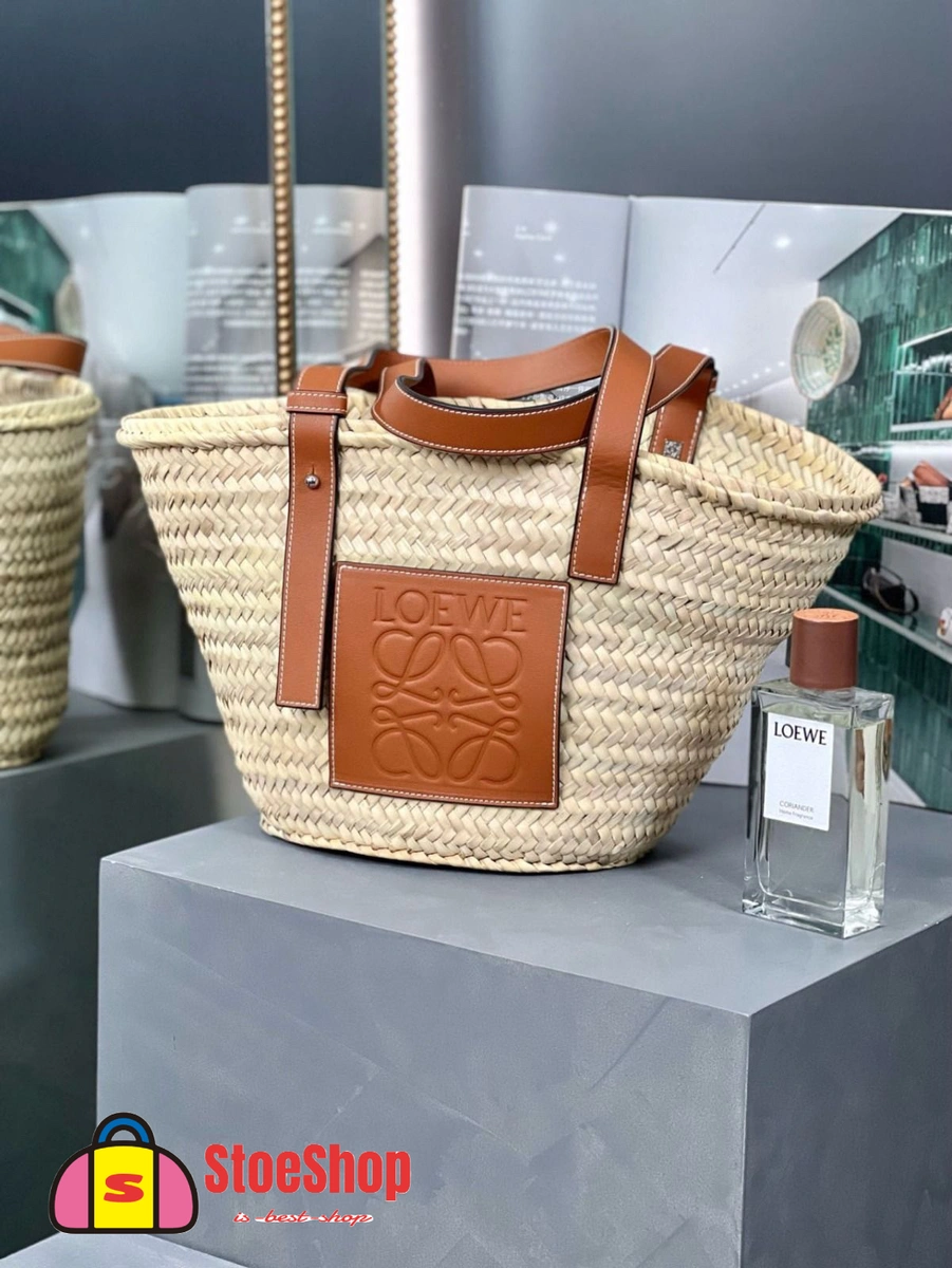 Loewe-羅意威 Basket 系列 自然色 / 棕褐色中號棕櫚葉牛皮革編織袋 2 Loewe-羅意威 Basket 系列 自然色 / 棕褐色中號棕櫚葉牛皮革編織袋