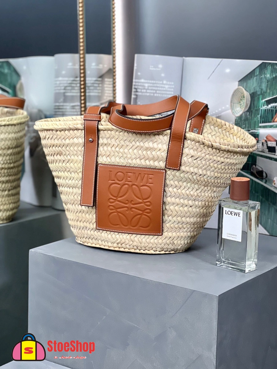 Loewe-羅意威 Basket 系列 自然色 / 棕褐色中號棕櫚葉牛皮革編織袋 3 Loewe-羅意威 Basket 系列 自然色 / 棕褐色中號棕櫚葉牛皮革編織袋