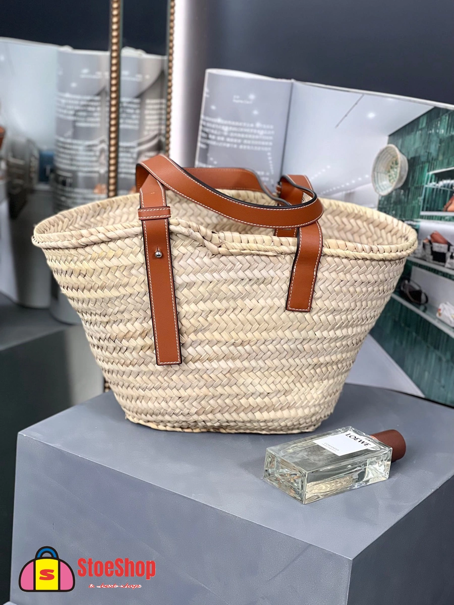 Loewe-羅意威 Basket 系列 自然色 / 棕褐色中號棕櫚葉牛皮革編織袋 5 Loewe-羅意威 Basket 系列 自然色 / 棕褐色中號棕櫚葉牛皮革編織袋